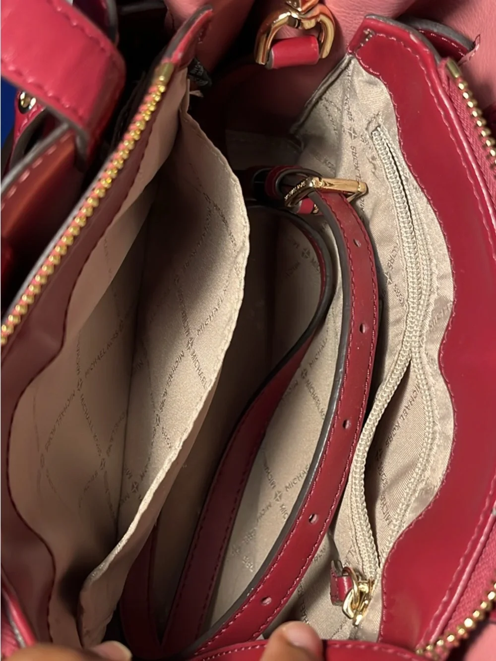 Michael Kors Red Leather Mini Satchel with Belt Accent